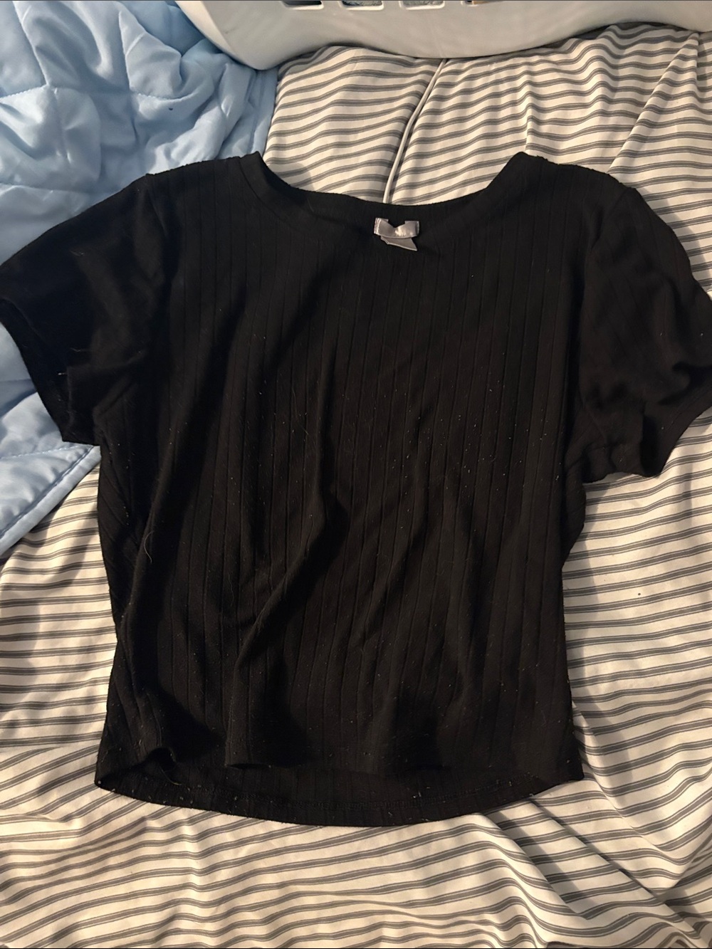 Bozzolo Black Ribbed Short Sleeve Top